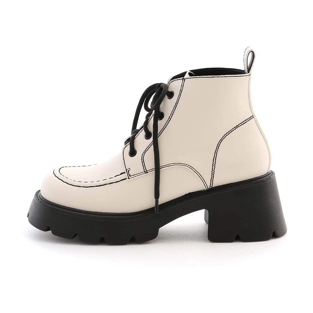 Contrast Stitched Chunky Lace-up Boots Cream