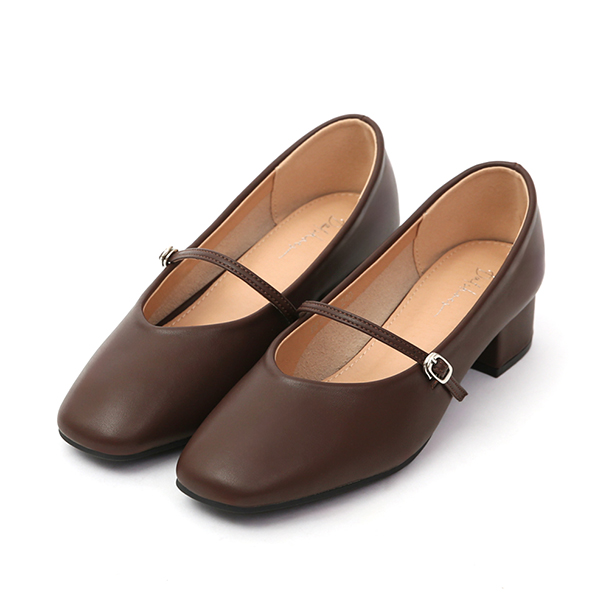 典雅少女V口低跟瑪莉珍鞋 咖