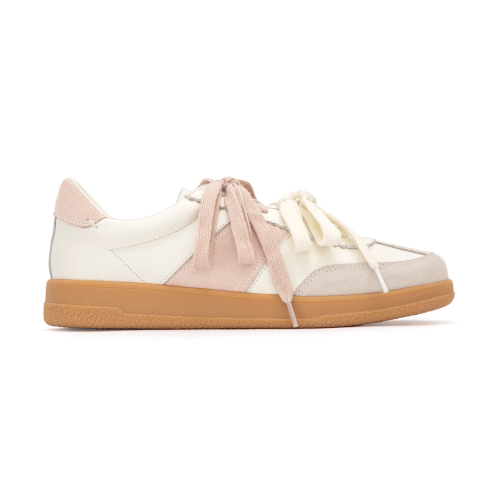 進化版2.0雙色鞋帶真皮德訓鞋 米白X粉色