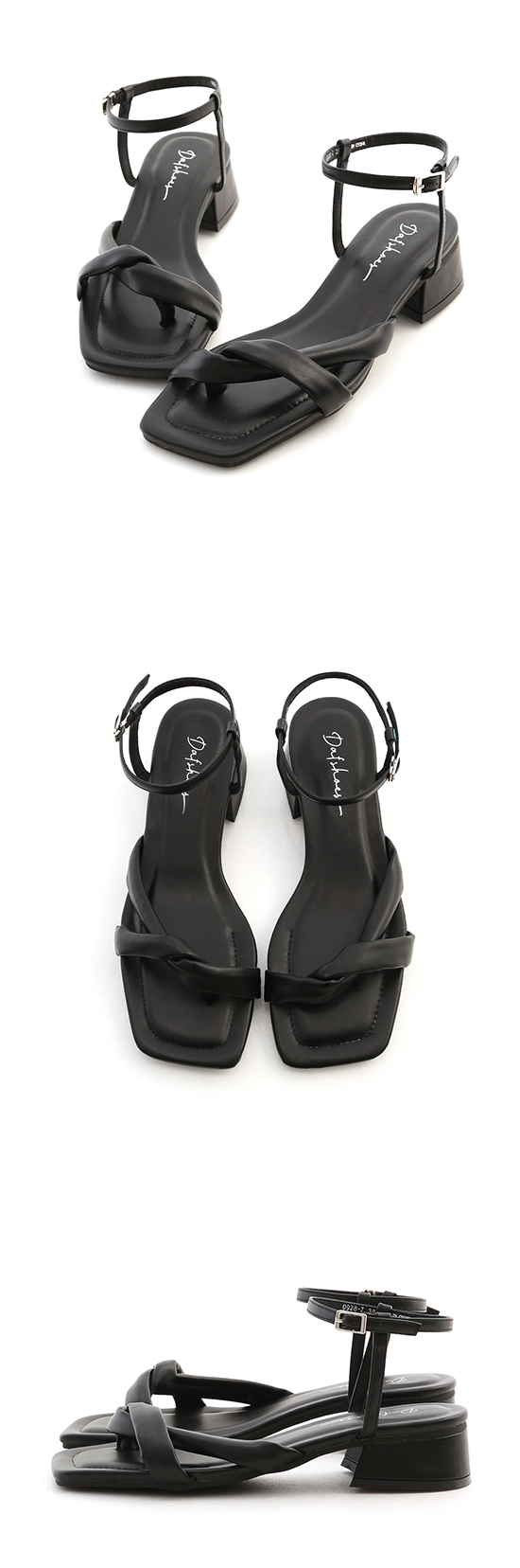 Knotted Low Heel Ankle Strap Sandals Black