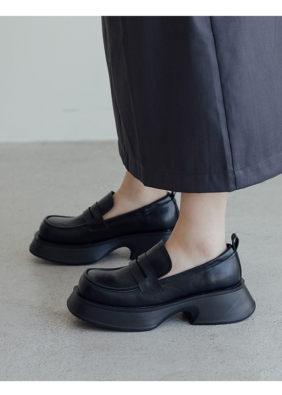 Classic Lightweight Thick-Soled Loafers Black