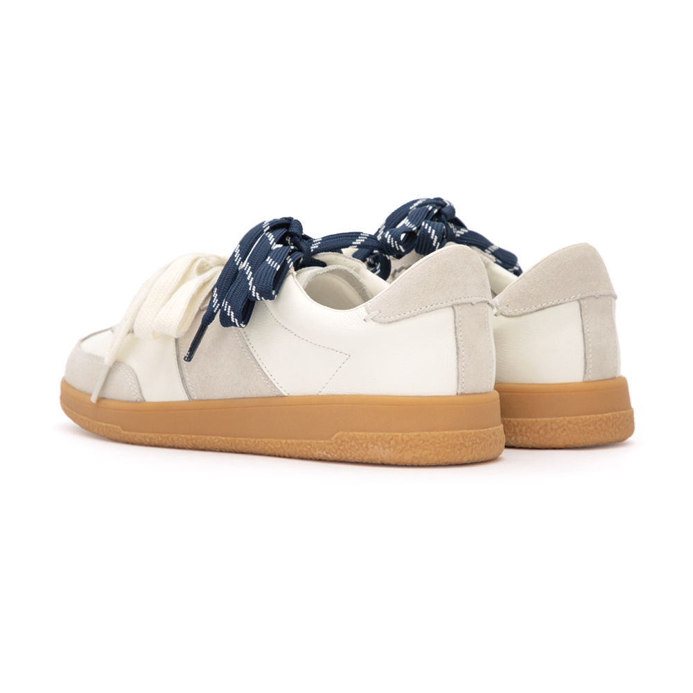 進化版2.0雙色鞋帶真皮德訓鞋 米白色