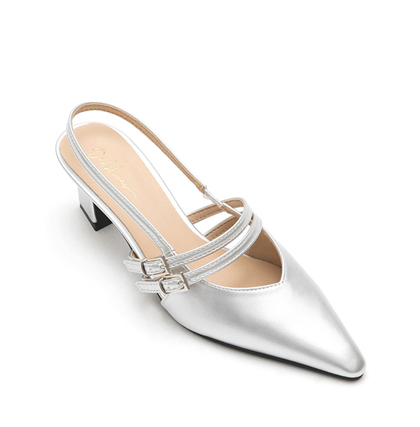 純欲風尖頭雙帶後空跟鞋 銀