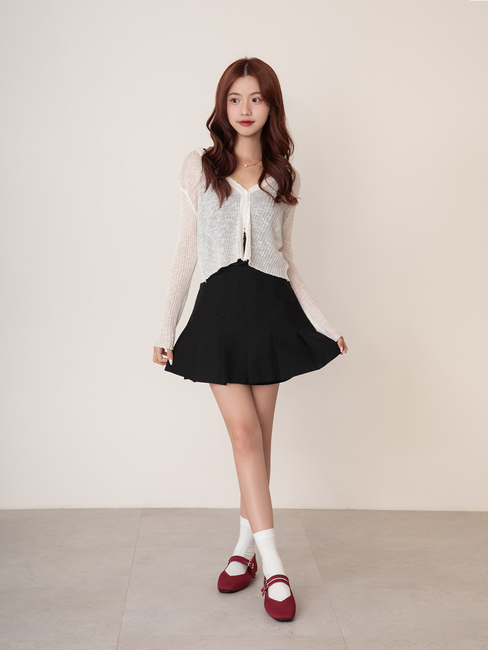 【3D零感雲織鞋】雙帶方頭瑪莉珍鞋 酒紅色