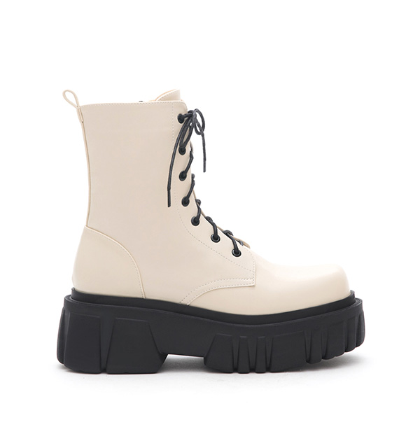 Lightweight Lug-Sole Martin Ankle Boots Beige