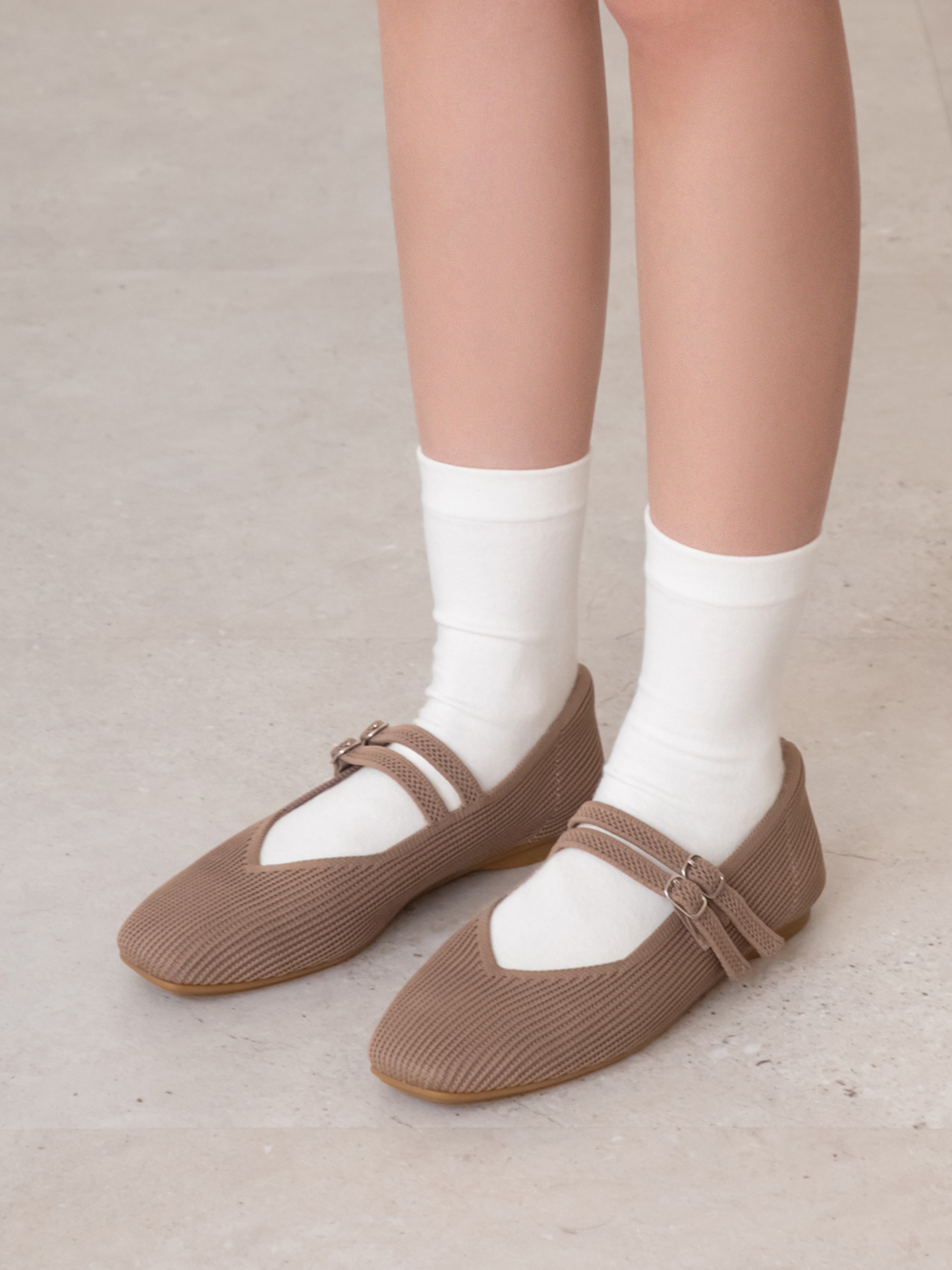 【3D零感雲織鞋】雙帶方頭瑪莉珍鞋 摩卡色