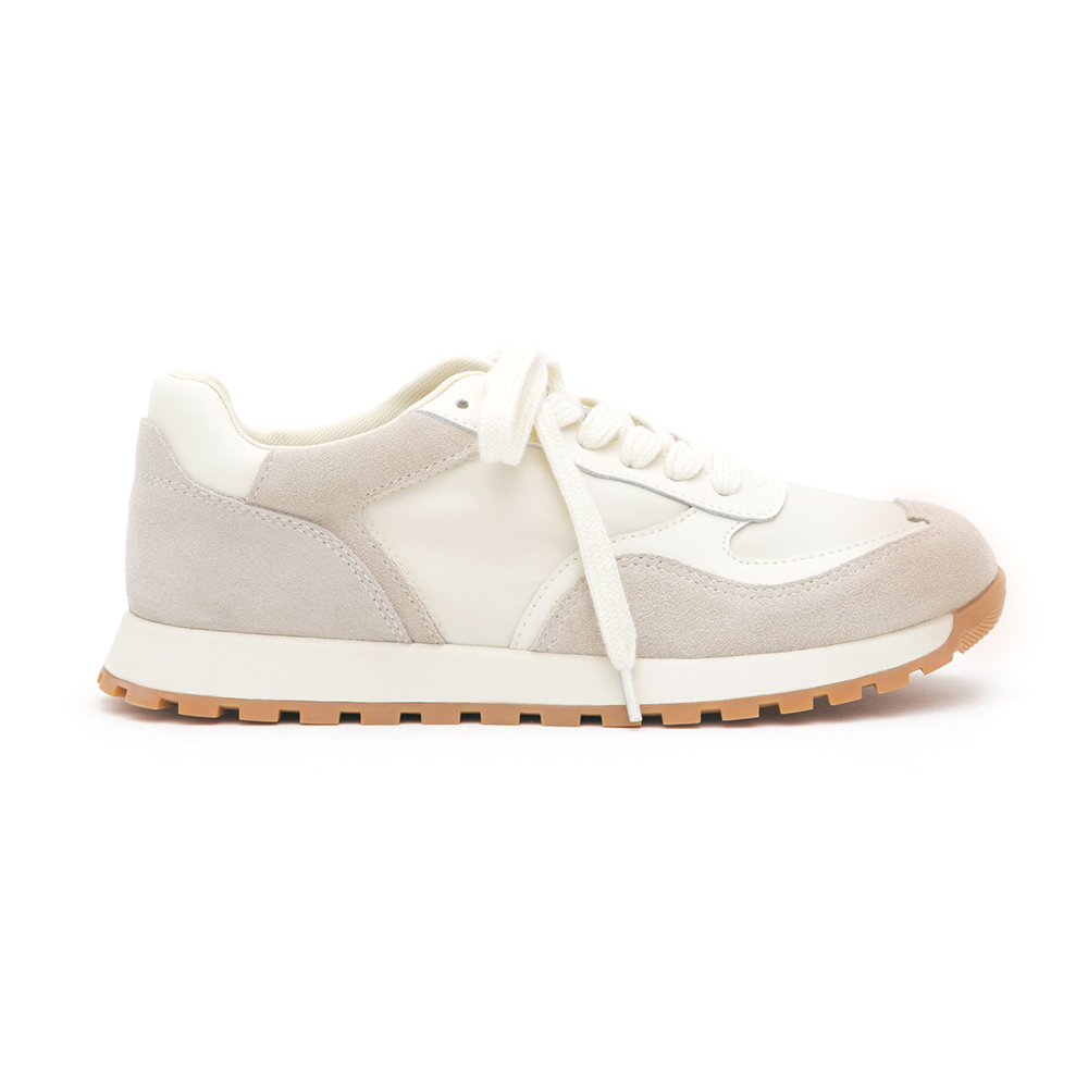 Leather-Spliced Casual Sneakers Beige