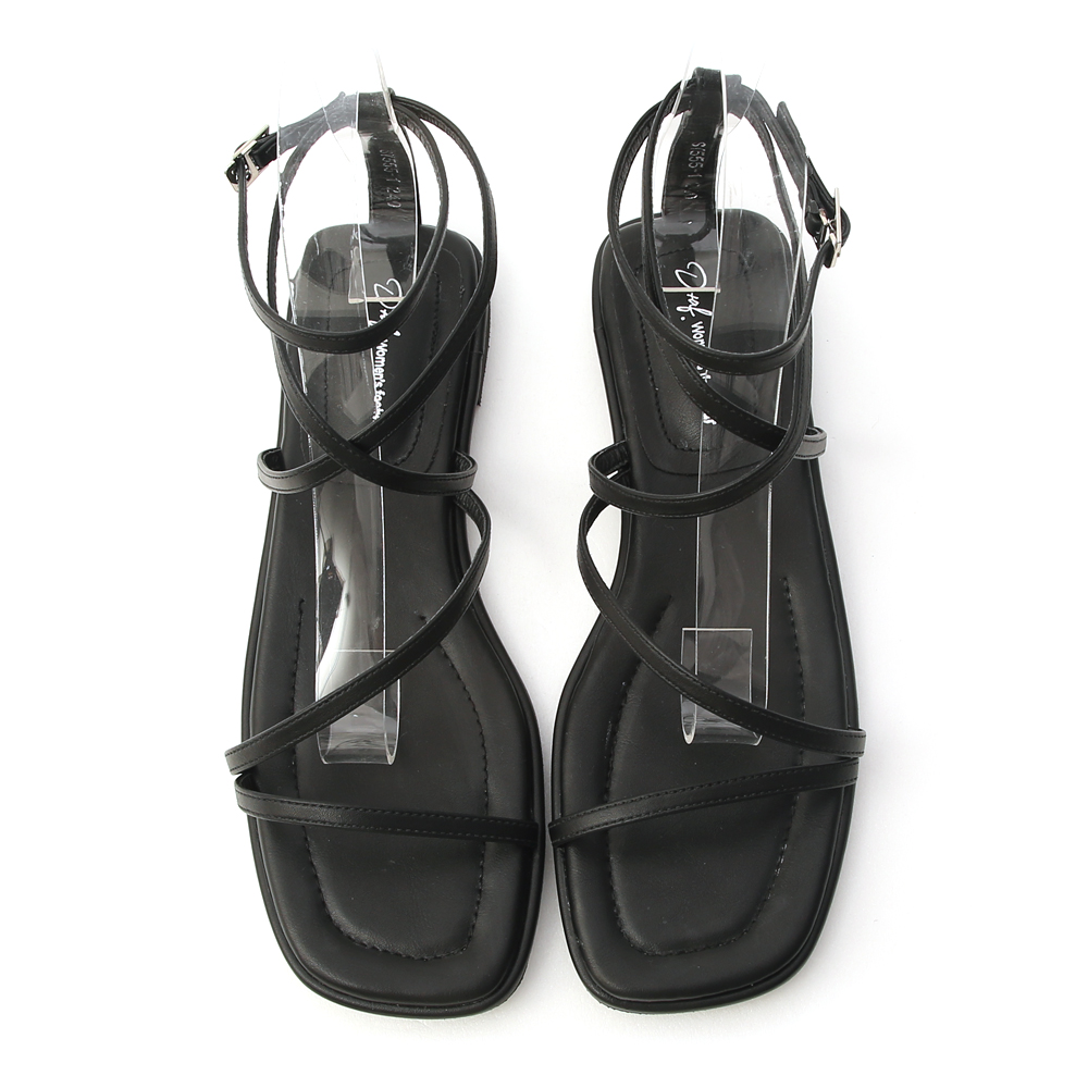 Square Toe Greek Sandals Black