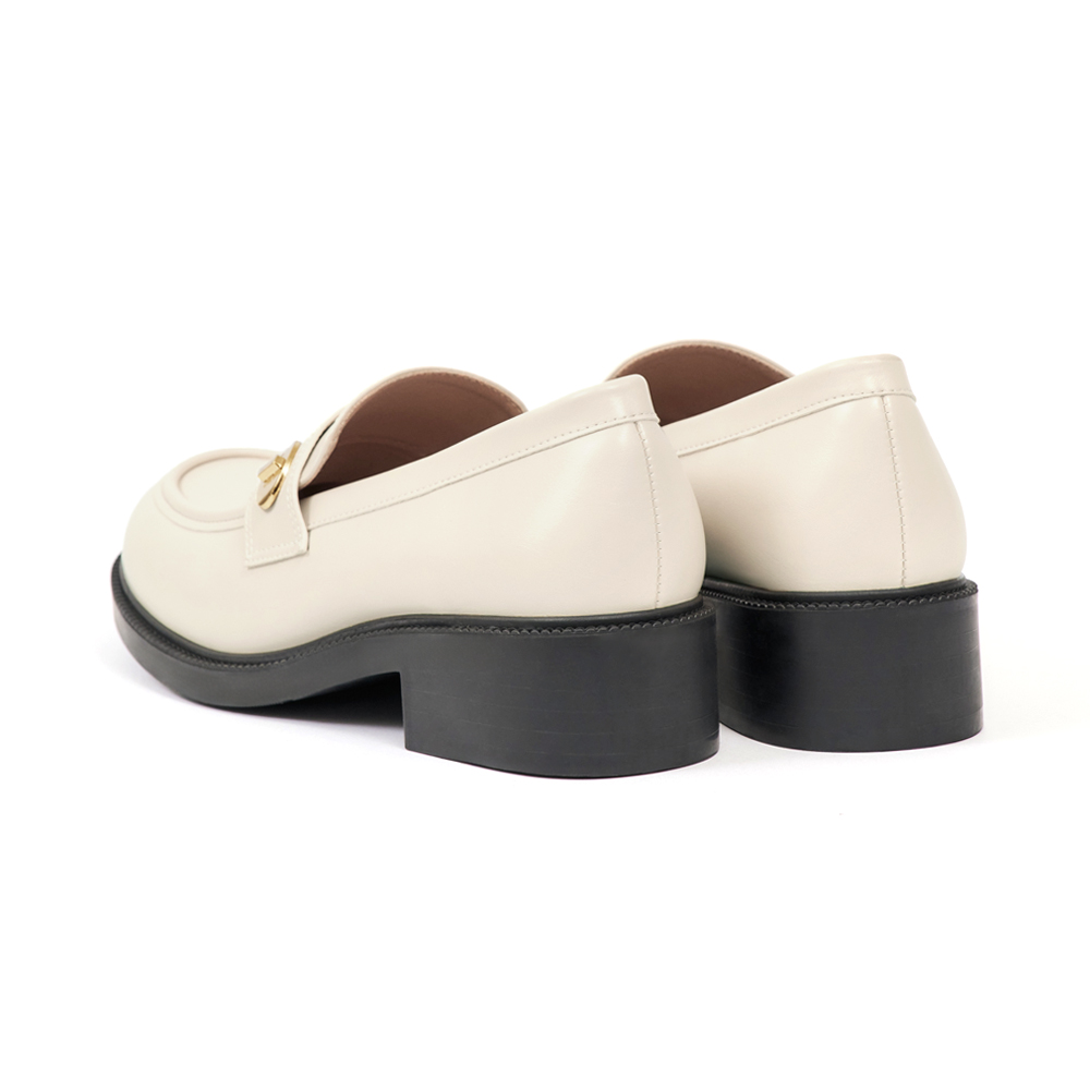 Gold Buckle Round-Toe Loafers Vanilla