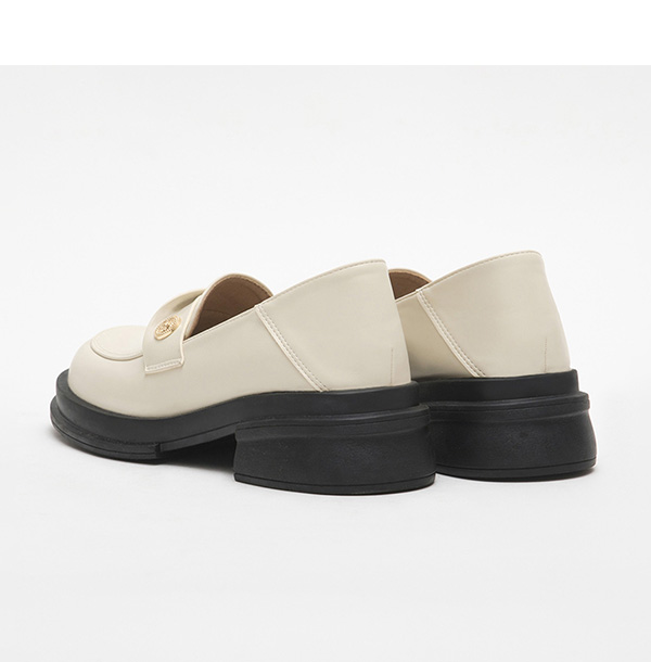 Coin Embellished Square Toe Loafers Vanilla