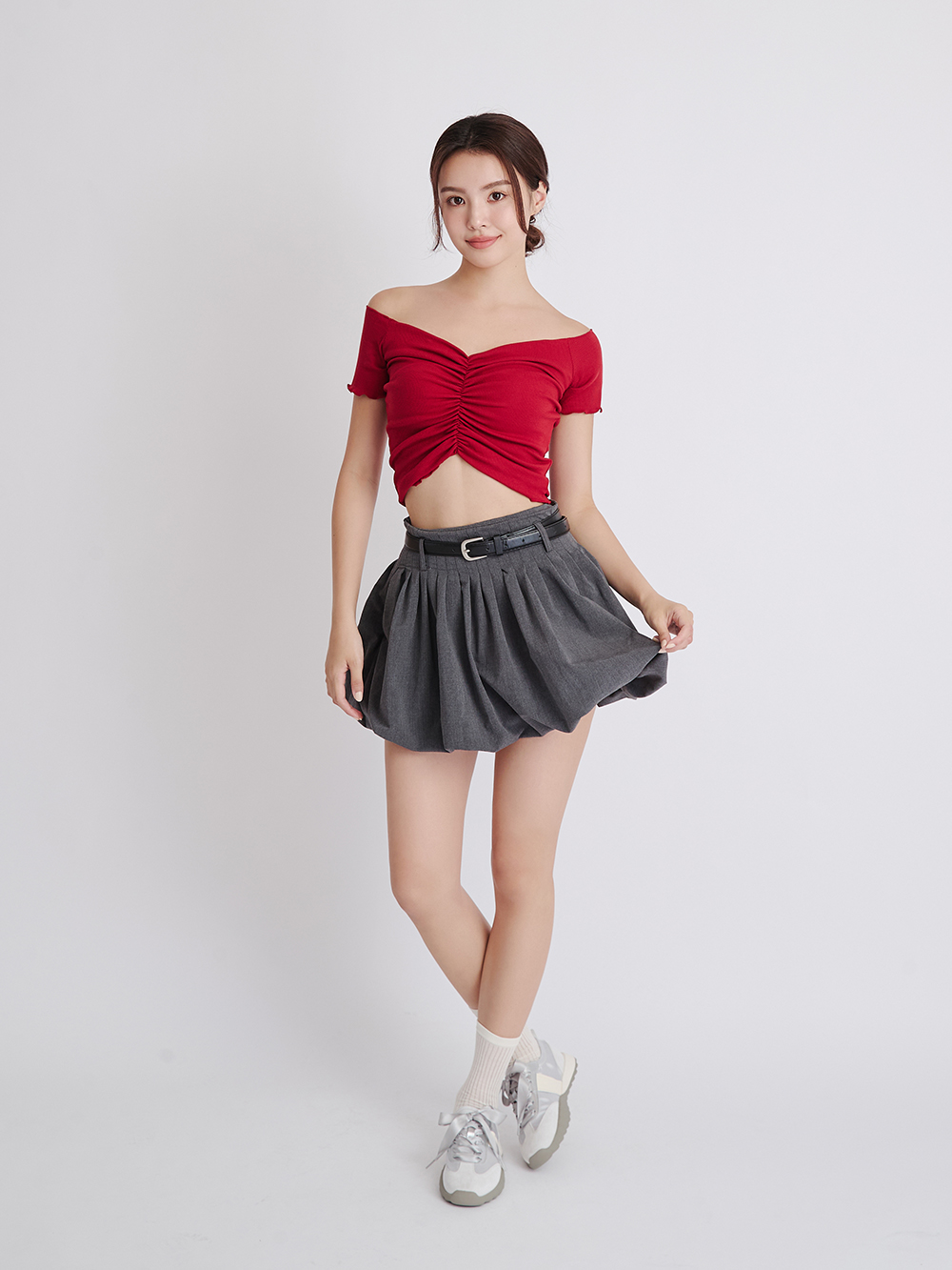 運動小仙女緞帶芭蕾休閒鞋 灰