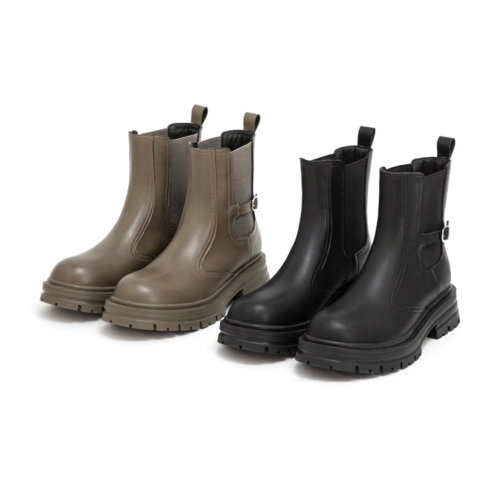 百搭氣場小釦環切爾西短靴 灰色