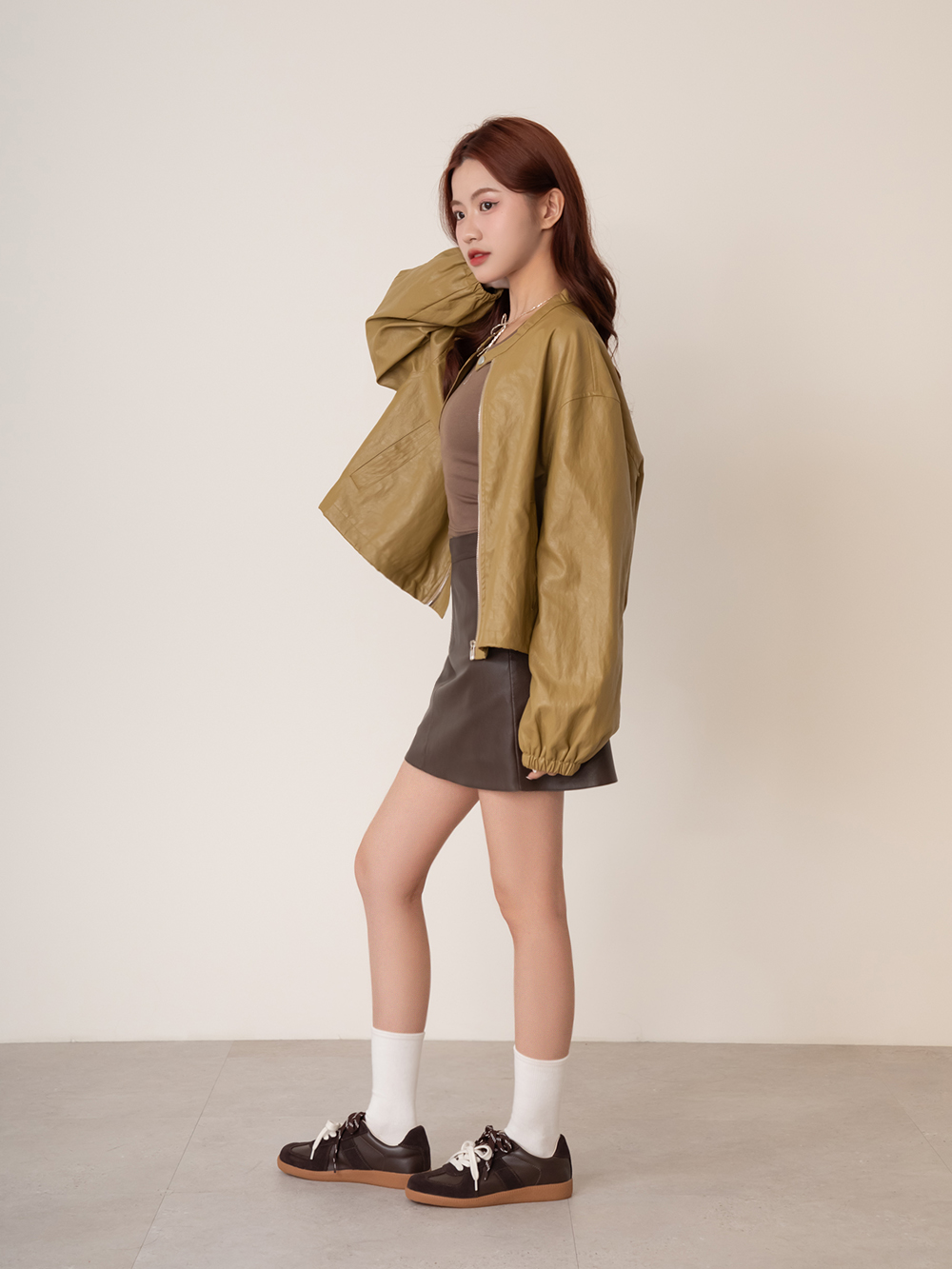 復古色調雙色鞋帶真皮德訓鞋 咖啡色