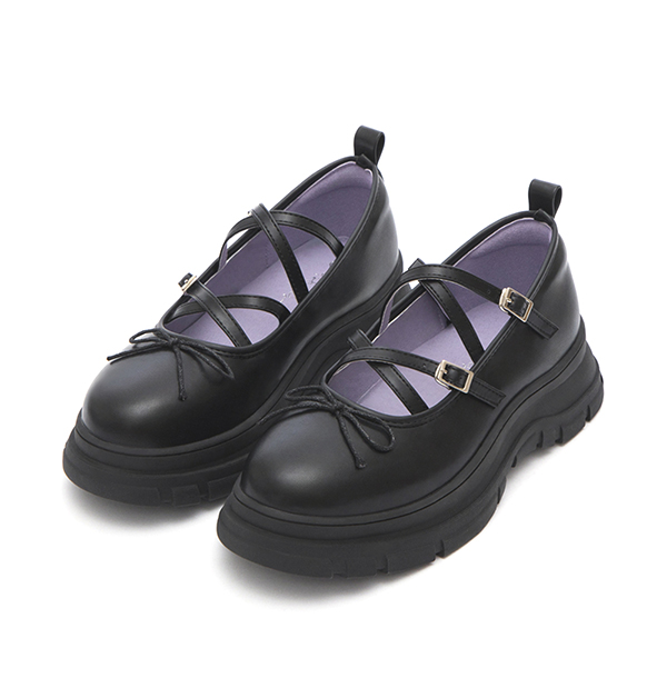 浪漫圈粉蝴蝶結交叉帶瑪莉珍鞋 黑