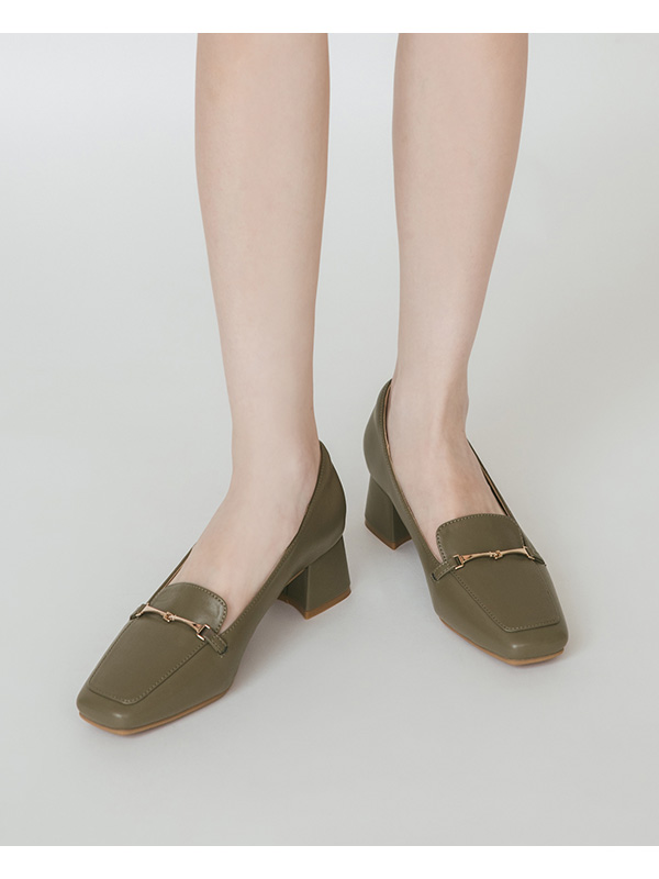 Horsebit Square-Toe Loafers Olive Green