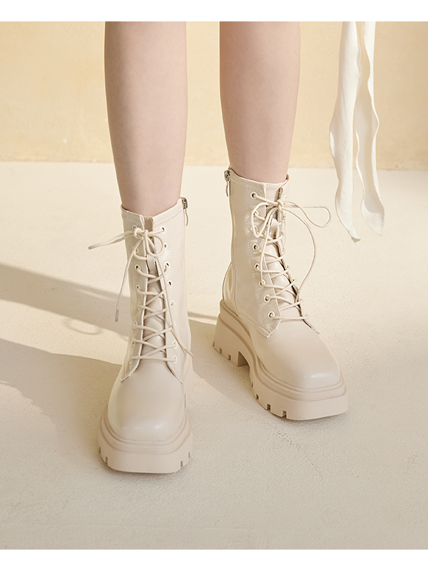 Chunky Sole Lace-up Boots Vanilla