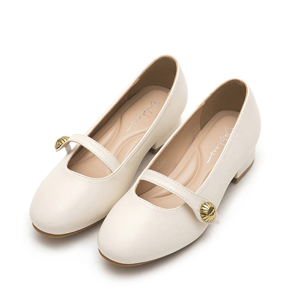 Sunflower Buckle Low-Heel Mary Jane Shoes Beige