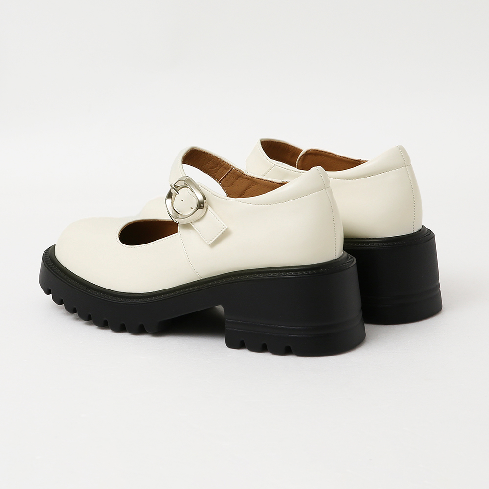 Metal Buckle Lightweight Thick Sole Mary Jane Shoes Vanilla