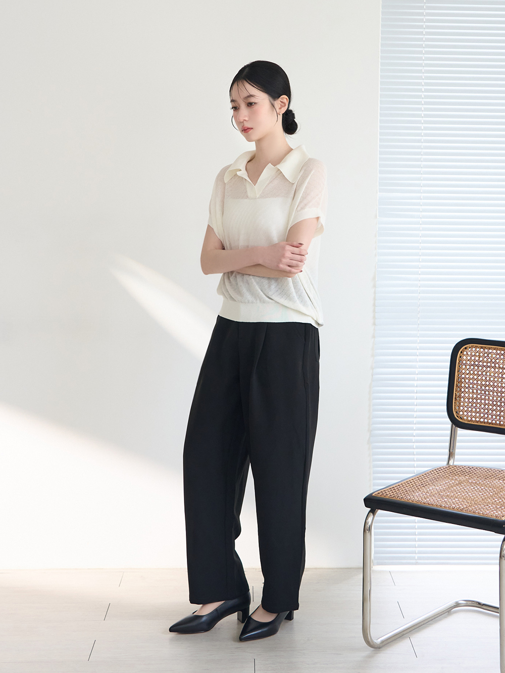 【真皮系列】4.5cm全能氣墊真皮中跟鞋 黑色