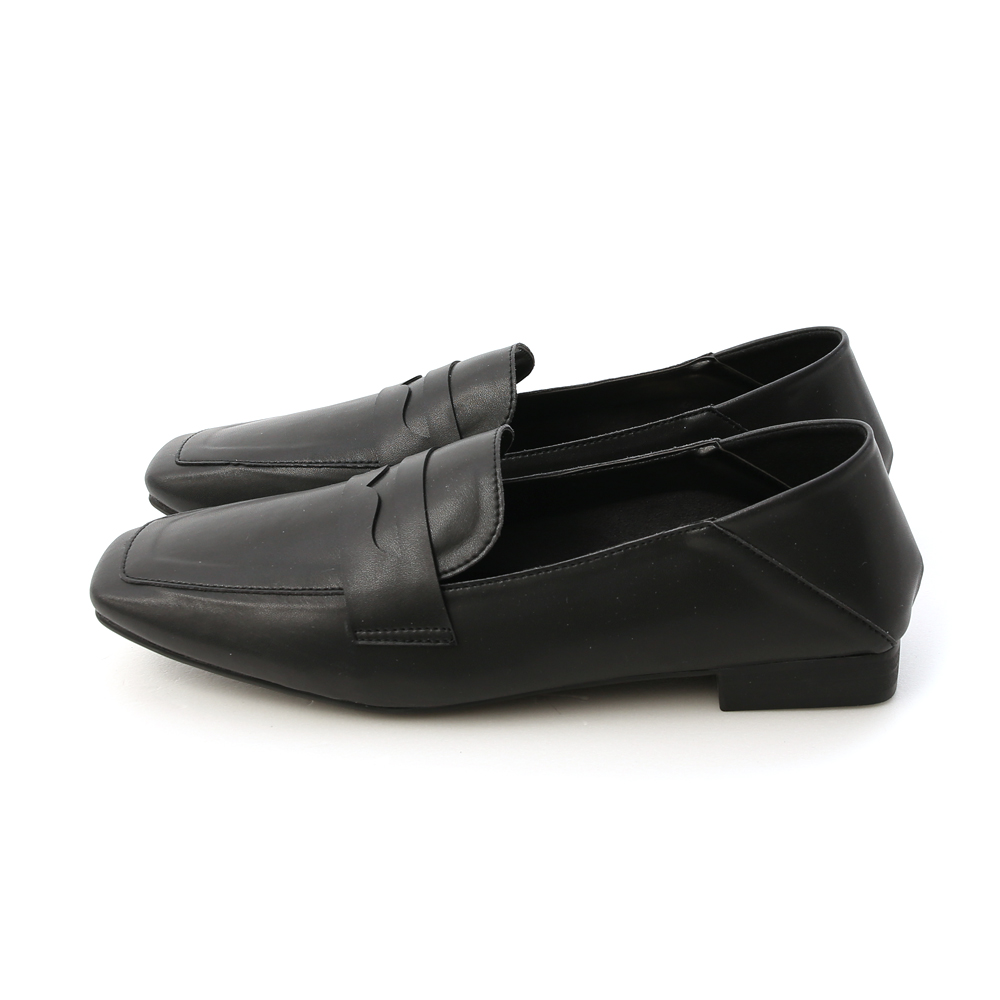 Soft Faux Leather Square Toe Loafers Black