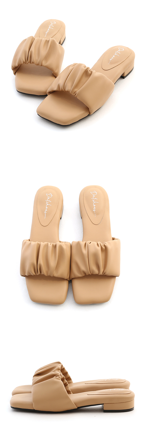 Ruched Puffy Cushioned Sandals Beige