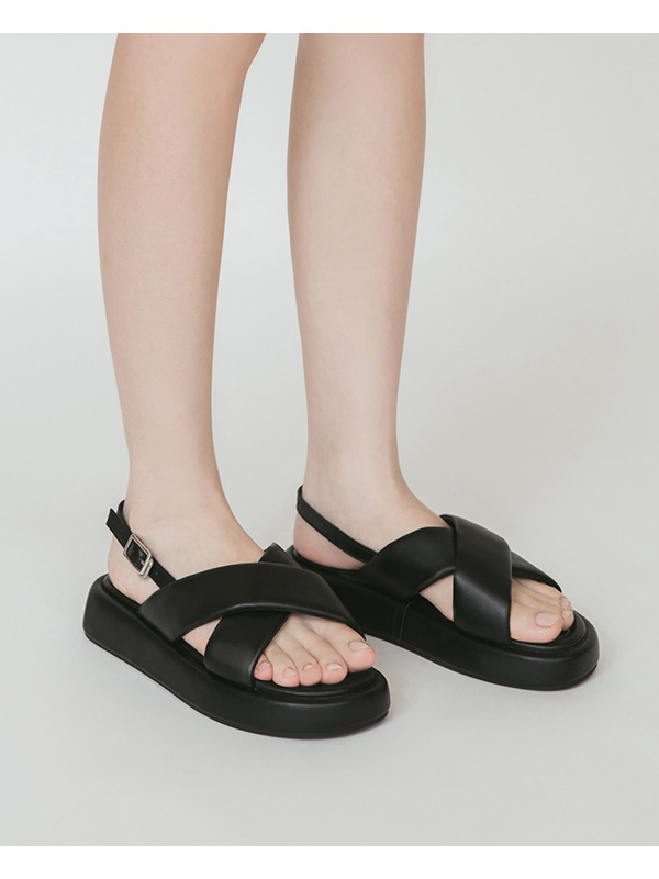 Pastel Wide Band Cross-Straps Soft Sandals Black