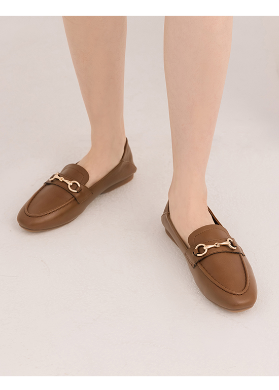 Soft Faux Leather Horsebit Loafers Brown