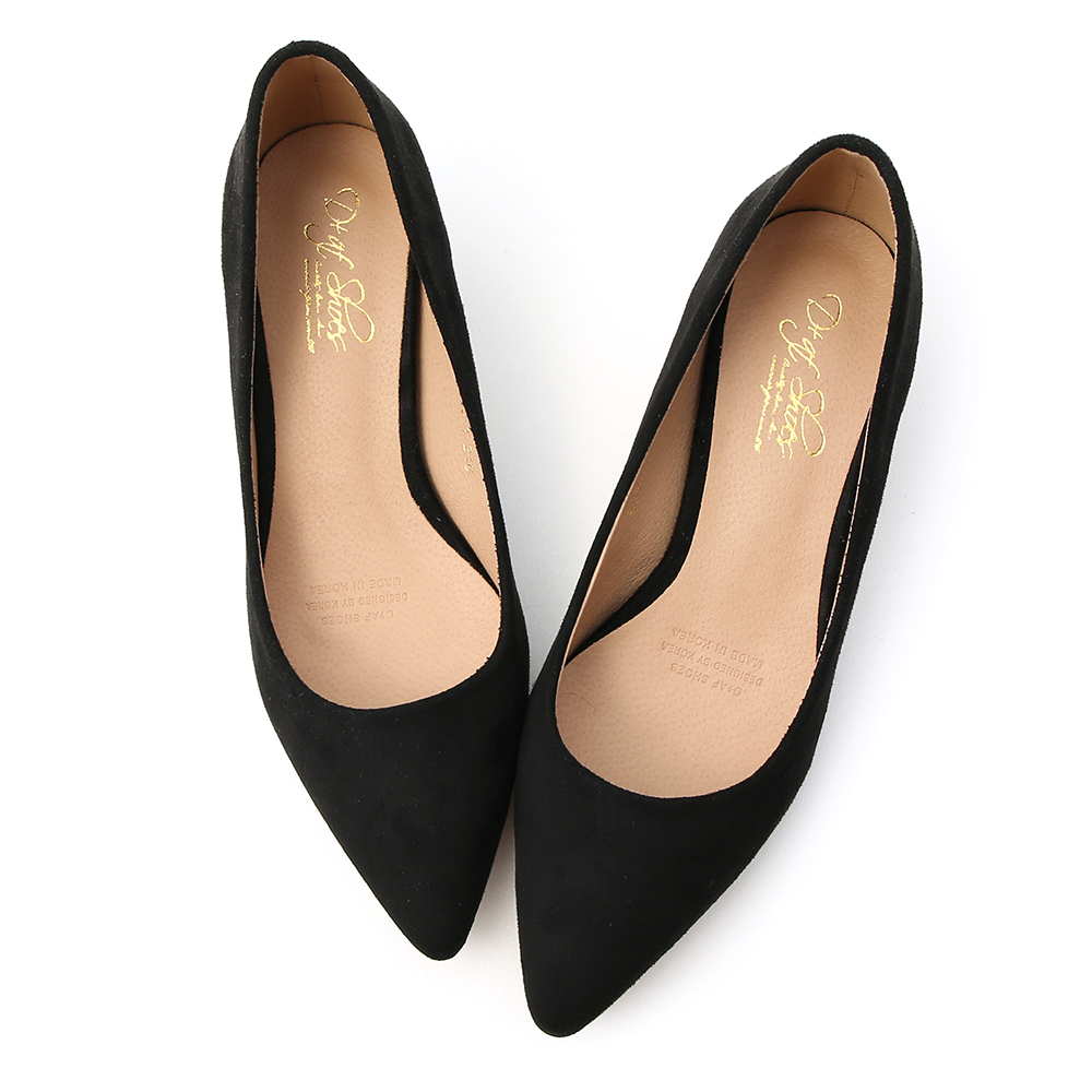 Classic Faux Suede Pointed Toe Kitten Heels Black │ D+AF Official ...