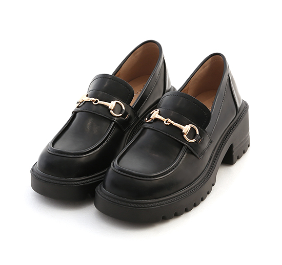 Lightweight Thick Sole Horsebit Loafers Black