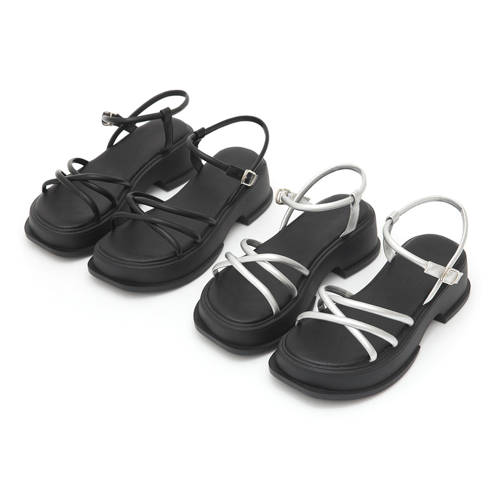 Cross-Strap Platform Sandals Silver