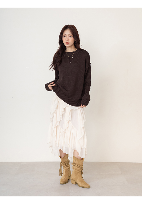 吉普賽流蘇小V口牛仔短靴 杏色