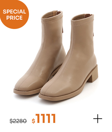 百搭時尚．中車線方頭木紋跟襪靴