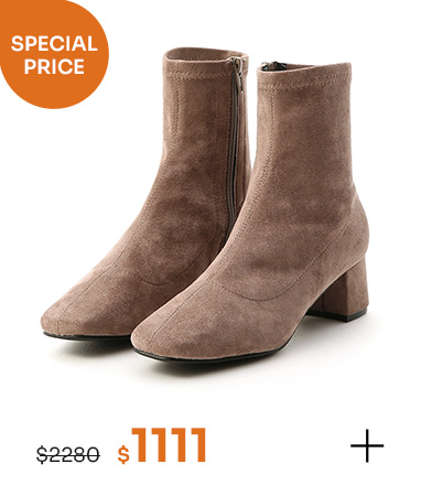 秋冬定番．素面合腿中跟方頭襪靴