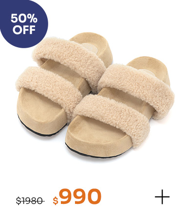 QQ小捲毛一字雙帶厚底拖鞋