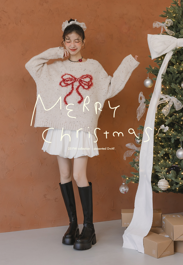 D+AF 韓系輕量波浪底瘦瘦長靴穿搭，黑色厚底長靴搭配針織毛衣，誰穿誰顯瘦，打造美得毫不費力的聖誕跨年美腿造型，好穿一直穿。