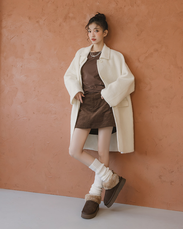 暖暖泡芙厚底翻毛真皮雪靴