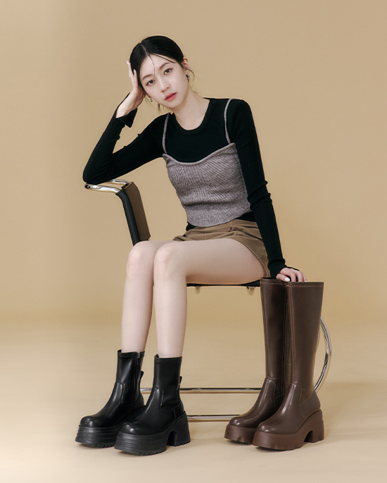 D+AF 氣場系冬季女靴穿搭，9.5cm 輕量厚底瘦瘦短靴比例升級、顯瘦有型，從演唱會到過年走春都撐得住，好走不累，好穿一直穿，快來入手。