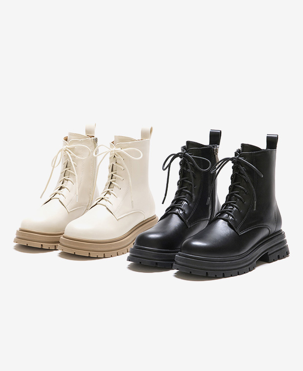 D+AF 熱銷排行榜女靴推薦，勁酷少女圓頭加厚底綁帶短靴顯瘦增高、比例升級，演唱會與日常穿搭都好搭，現貨供應快速出貨，人氣款立即帶回家。