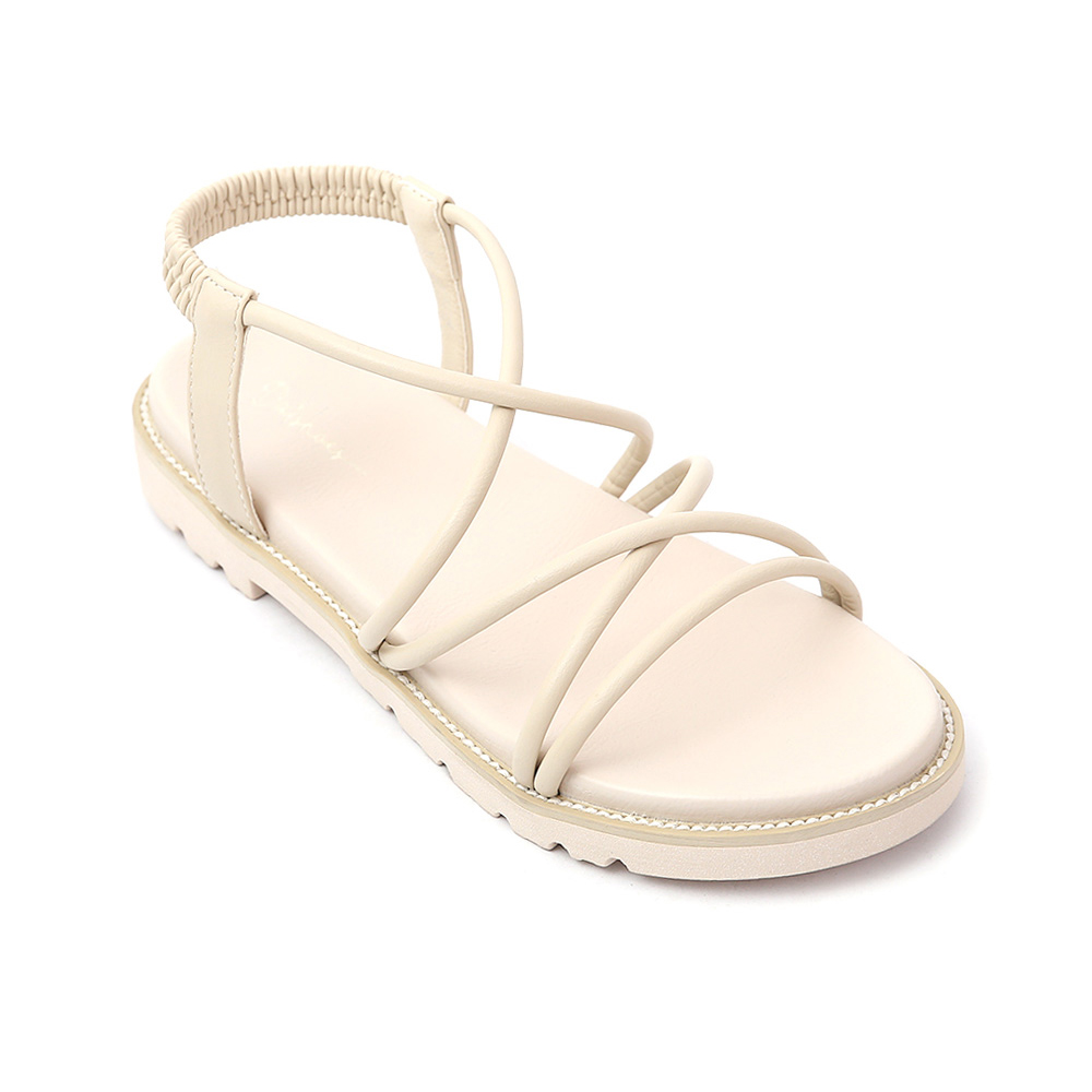 夏季涼鞋推薦：今夏必備的涼鞋款式交錯的細帶設計具有修飾腳背的效果獨特的加厚鞋底整體帥氣度100% 後鬆緊帶彈性設計，1秒穿脫快速出門。