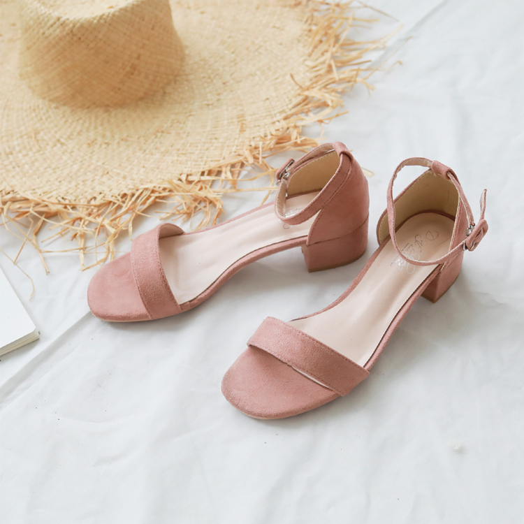 涼鞋 繫踝跟鞋 粗跟涼鞋 跟鞋 粉色涼鞋 粉色