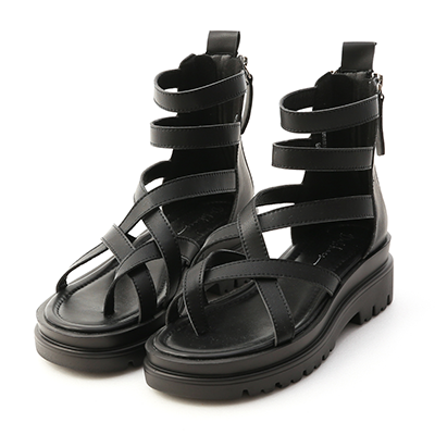D+AF 交叉夾腳厚底羅馬涼鞋 黑色 輕量 個性