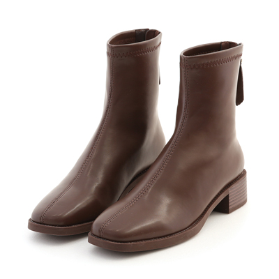 小棕靴(咖啡色短靴)推薦 中車線方頭木紋跟襪靴
