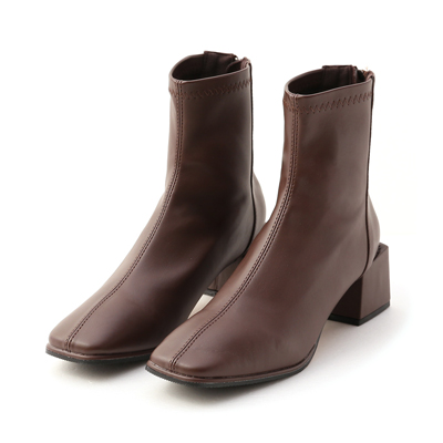 小棕靴(咖啡色短靴)推薦 素面方頭積木跟襪靴