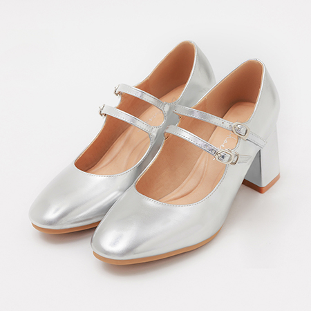 銀色鞋款推薦(女) 4D氣墊雙帶高跟瑪莉珍鞋 銀色高跟瑪莉珍鞋 silver mary jane shoes