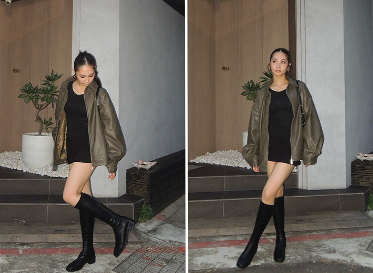 情人節穿搭推薦 約會必勝穿搭 圖片來源：＠reyokalea D+AF 好感專屬．中車線設計方頭低跟長靴穿搭 美腿瘦瘦靴 長靴 女鞋流行趨勢
