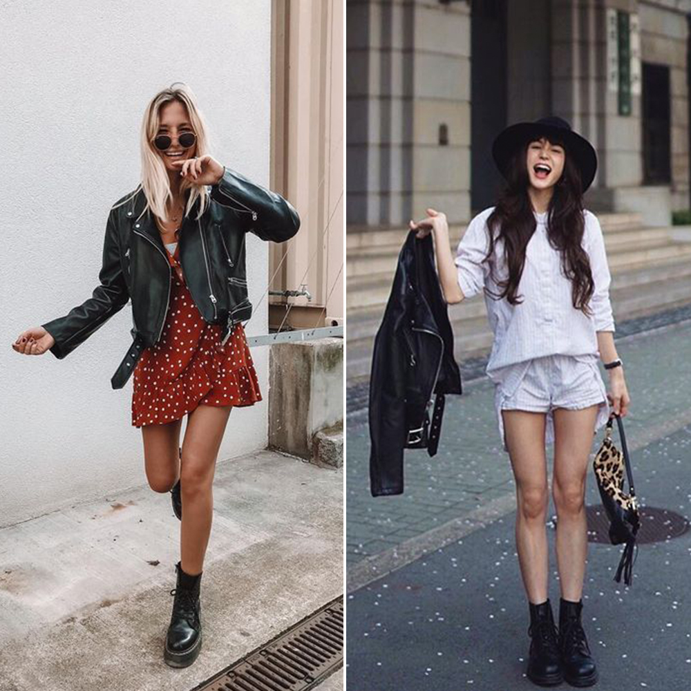 馬汀靴 馬汀鞋 馬丁靴黑色短靴,搭配皮衣與紳士帽的中性帥氣穿搭示範(圖片來源:Pinterest、WEAR)