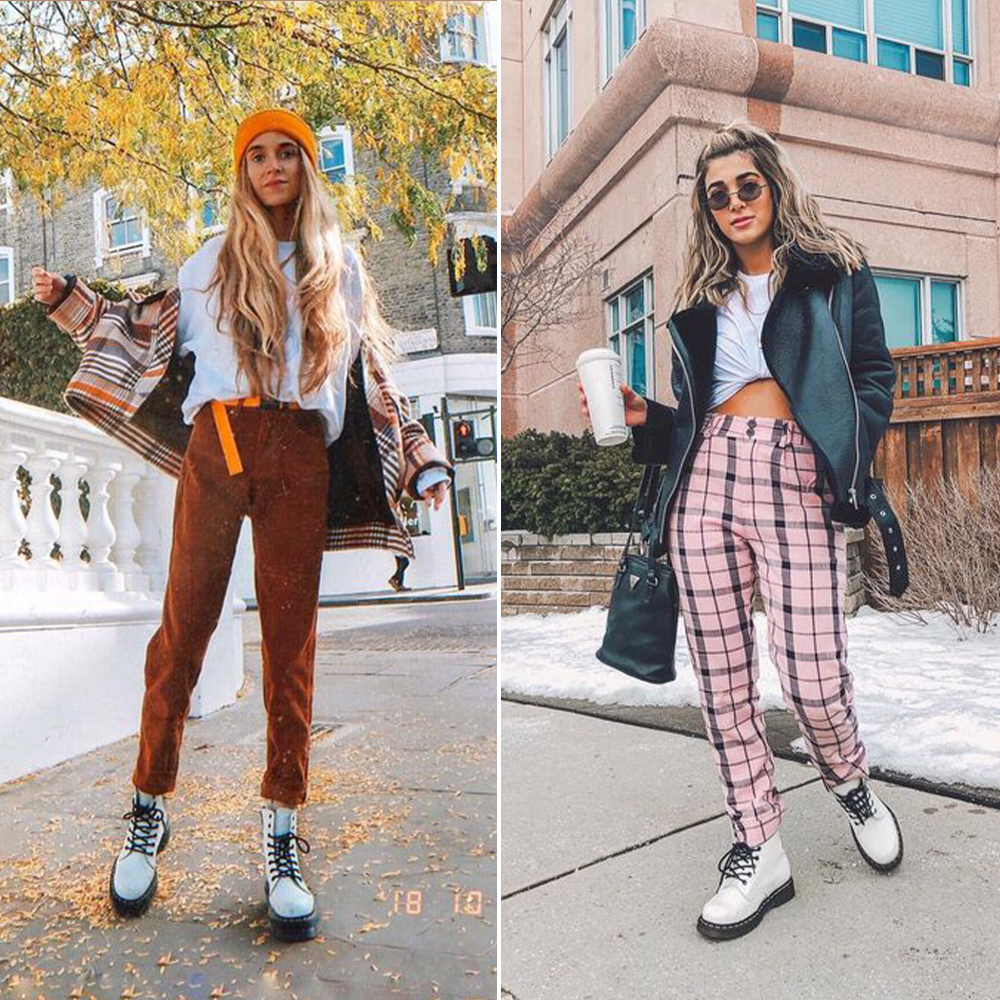 馬汀靴 馬汀鞋 馬丁靴白色短筒,搭配亮色單品的吸睛穿搭提案(圖片來源:Pinterest)