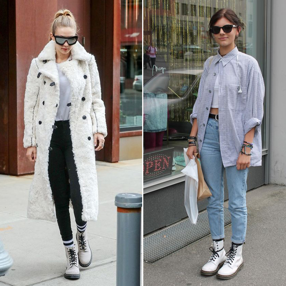 馬汀靴 馬汀鞋 馬丁靴白色短靴,搭配全白或淺色系單品的和諧透明感穿搭(圖片來源:Pinterest)