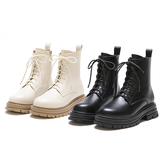 馬汀靴推薦 勁酷少女．圓頭加厚底綁帶短靴