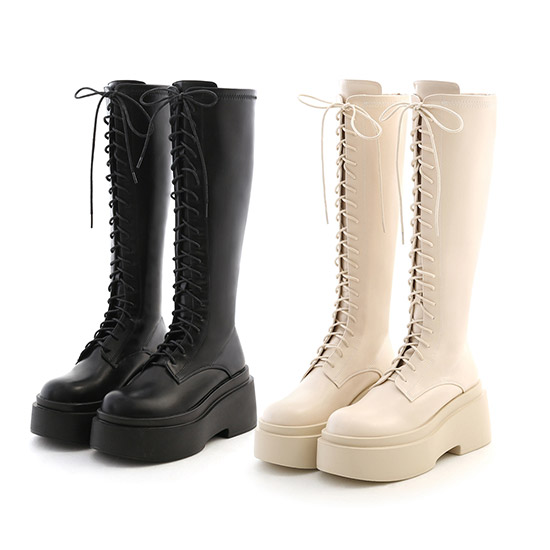 綁帶馬汀長靴推薦 逆天長腿.Plus級加厚鬆糕底綁帶長靴